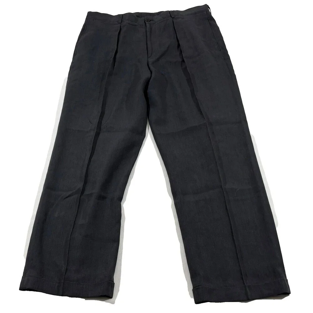 JOHN VARVATOS Gray Trouser Dress Pants Straight Linen Wool Mohair Sz 36 54 ITALY